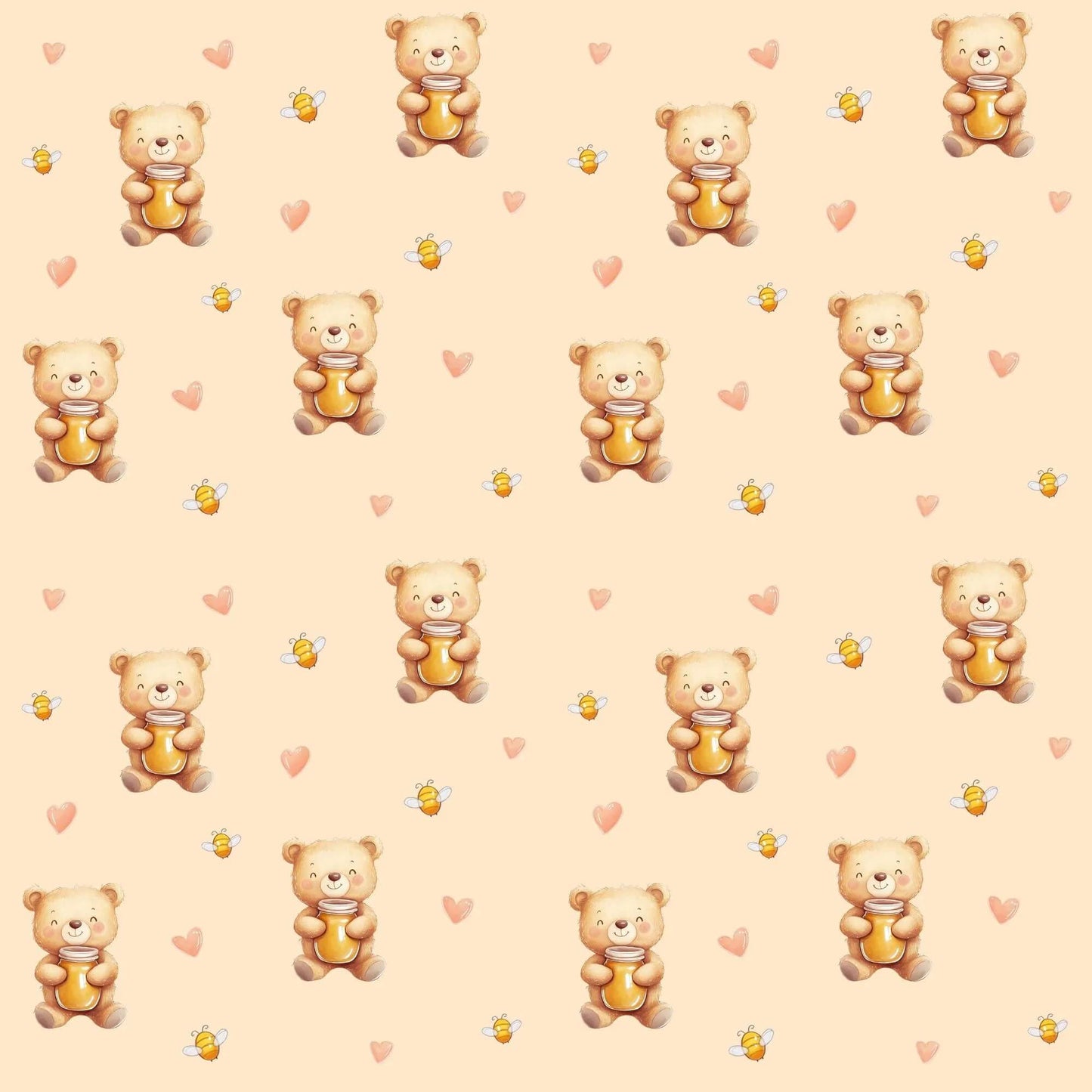 „Baumwollstoff mit Kuschelbär – Meterware für kreative Nähideen“