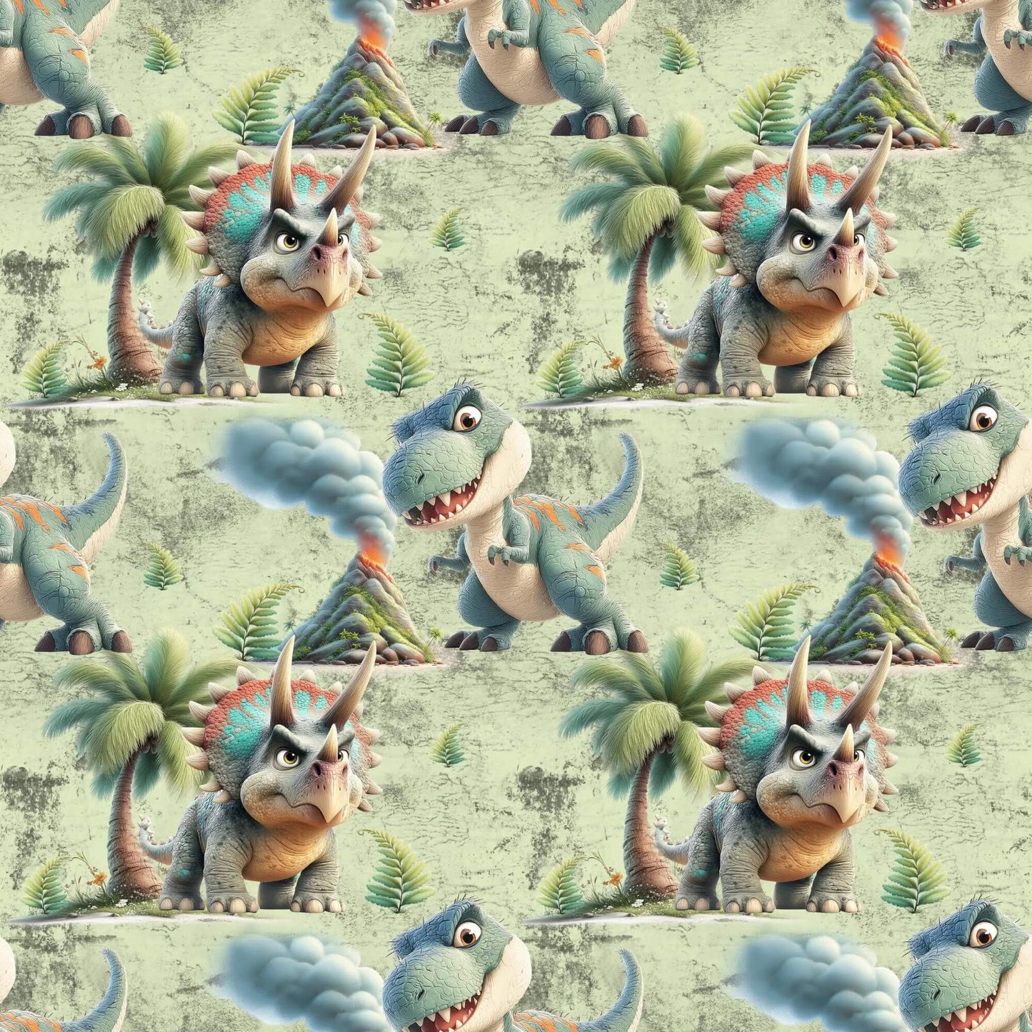 „Baumwollstoff mit Dino Figuren – Meterware fuer kreative Nähideen“