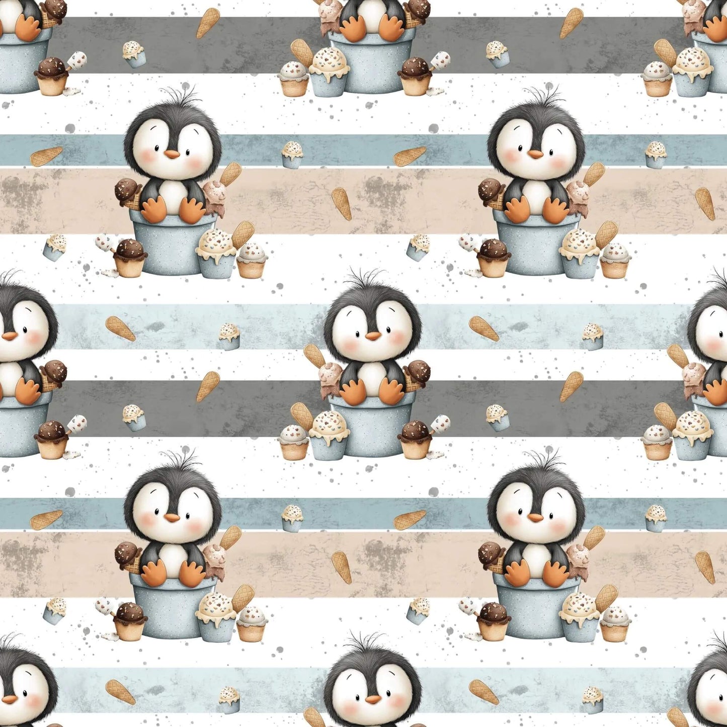 „Baumwollstoff mit Pinguin und Eis – Meterware fuer kreative Nähideen“