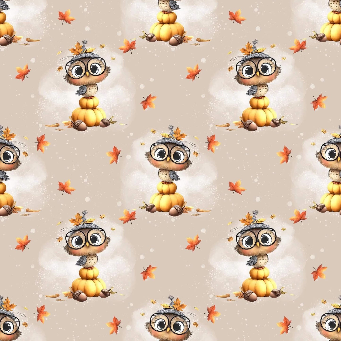 „Baumwollstoff mit Eule auf Kürbis – Meterware für kreative Nähideen“