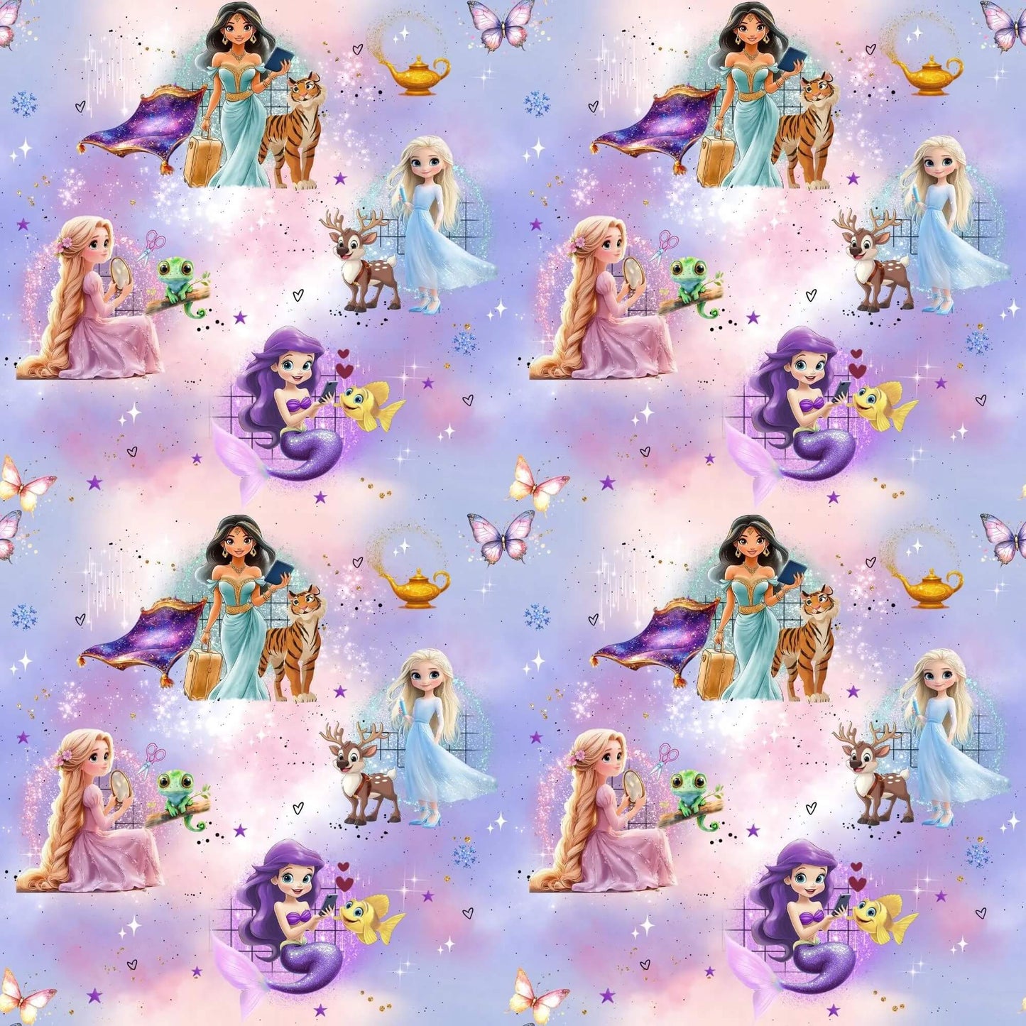 „Baumwollstoff mit Prinzessinnen und Sternen – Meterware fuer kreative Nähideen“