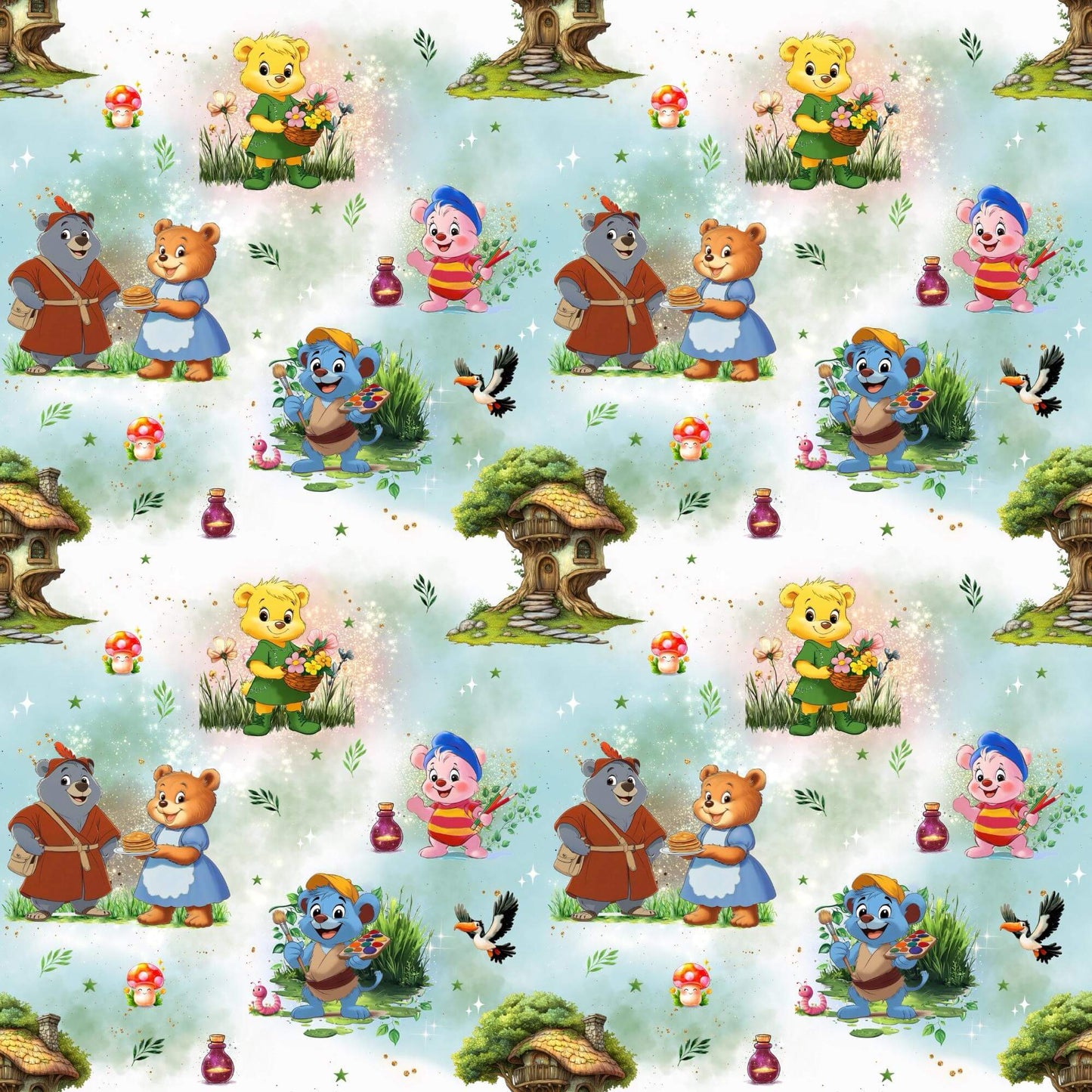 „Baumwollstoff mit Abenteuerdesign – Meterware für kreative Nähideen“