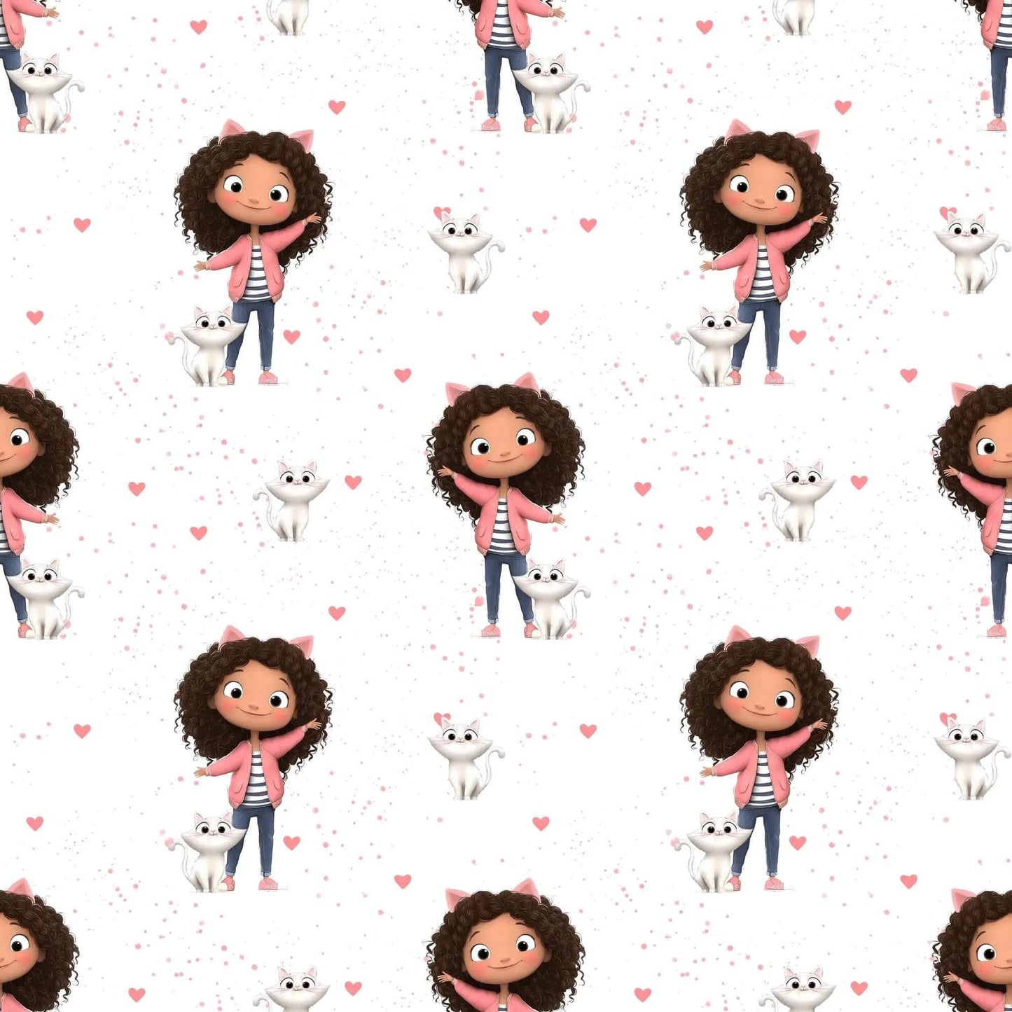 „Baumwollstoff mit Maedchen und Katze – Meterware fuer kreative Nähideen“