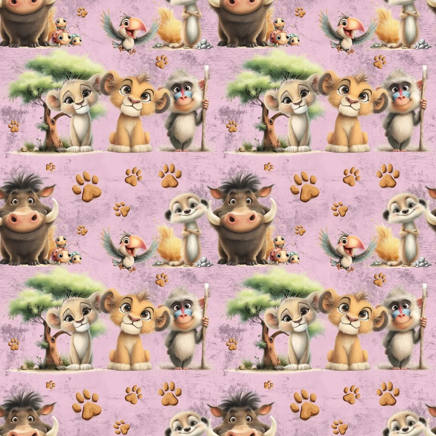 „Baumwollstoff mit Löwenfiguren – Meterware für kreative Nähideen“