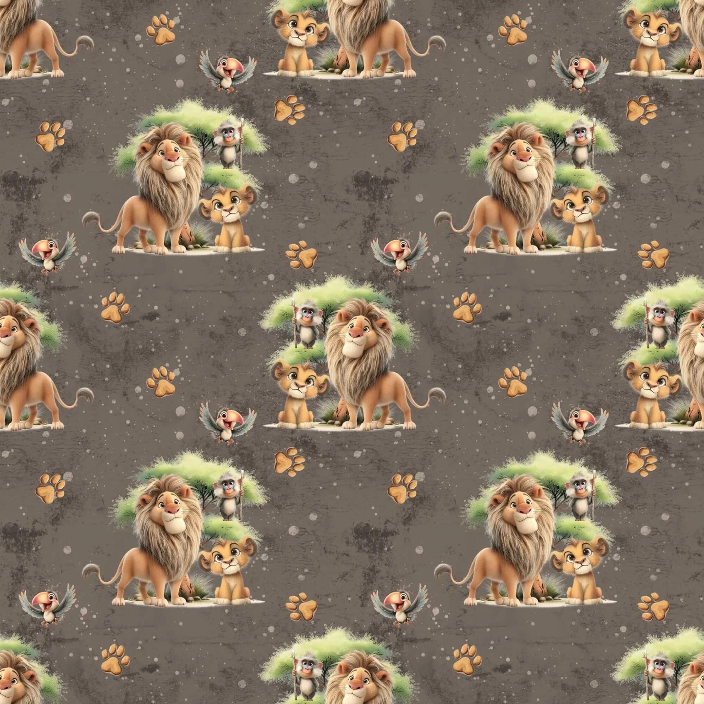 „Baumwollstoff mit Löwenfiguren – Meterware für kreative Nähideen“