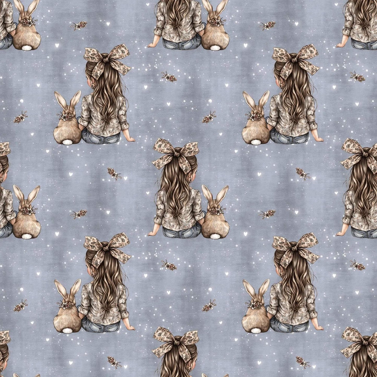 „Baumwollstoff mit Maedchen und Haeschen – Meterware fuer kreative Nähideen“