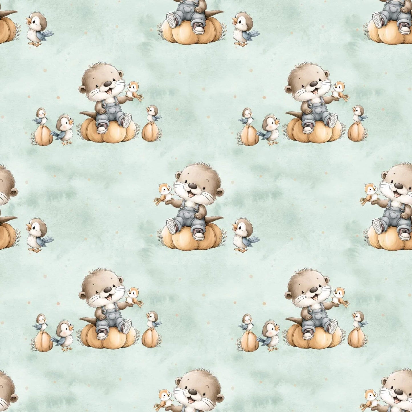 „Baumwollstoff mit Otter auf Kuerbis – Meterware fuer kreative Nähideen“