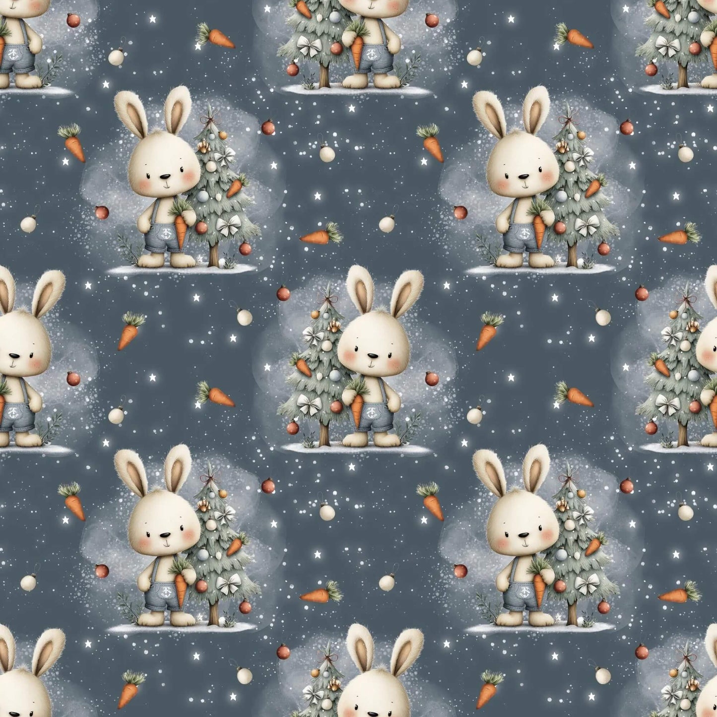 „Baumwollstoff mit Hase und Winterbaum – Meterware fuer kreative Nähideen“