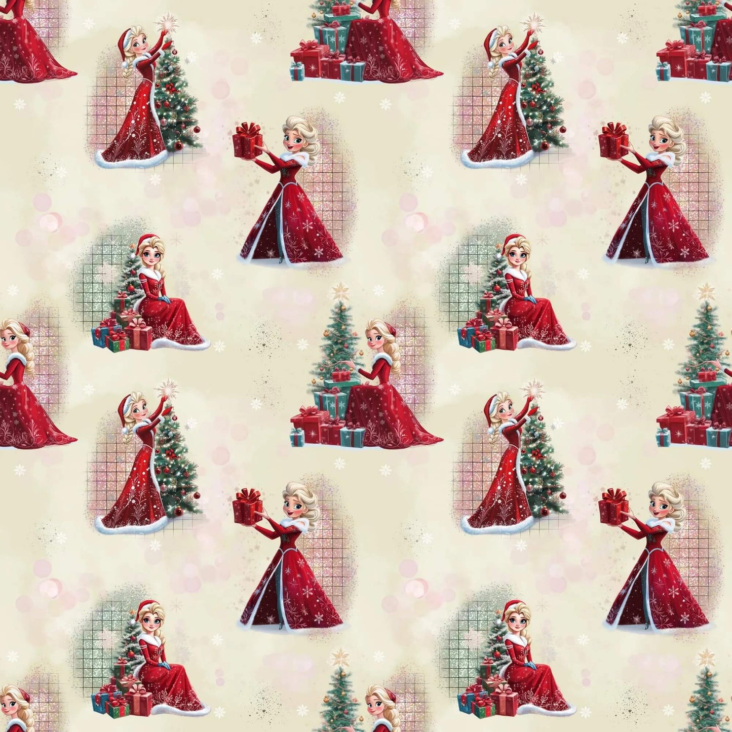 „Baumwollstoff mit Maedchen und Weihnachtsbaum – Meterware fuer kreative Nähideen“