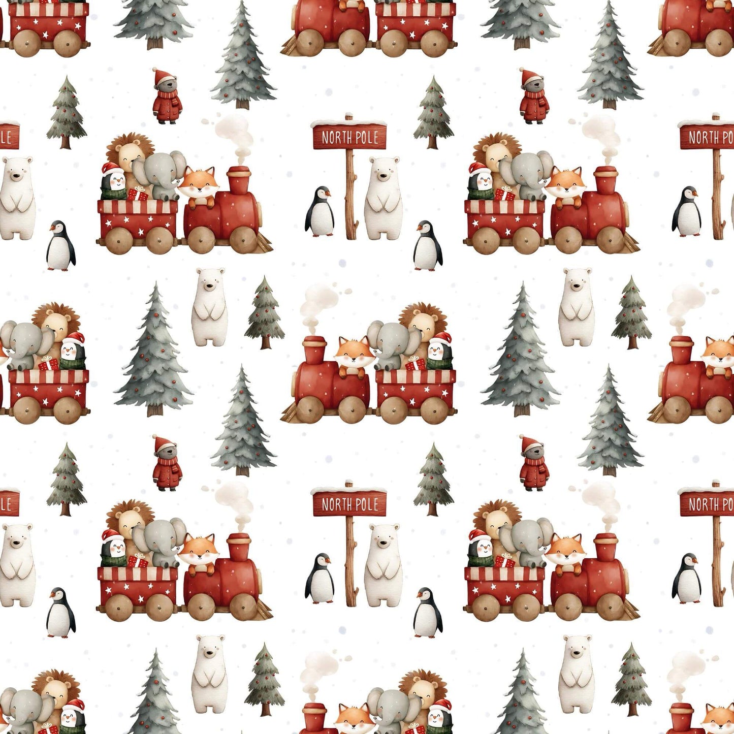 „Baumwollstoff mit Zug und Tannen – Meterware fuer kreative Nähideen“