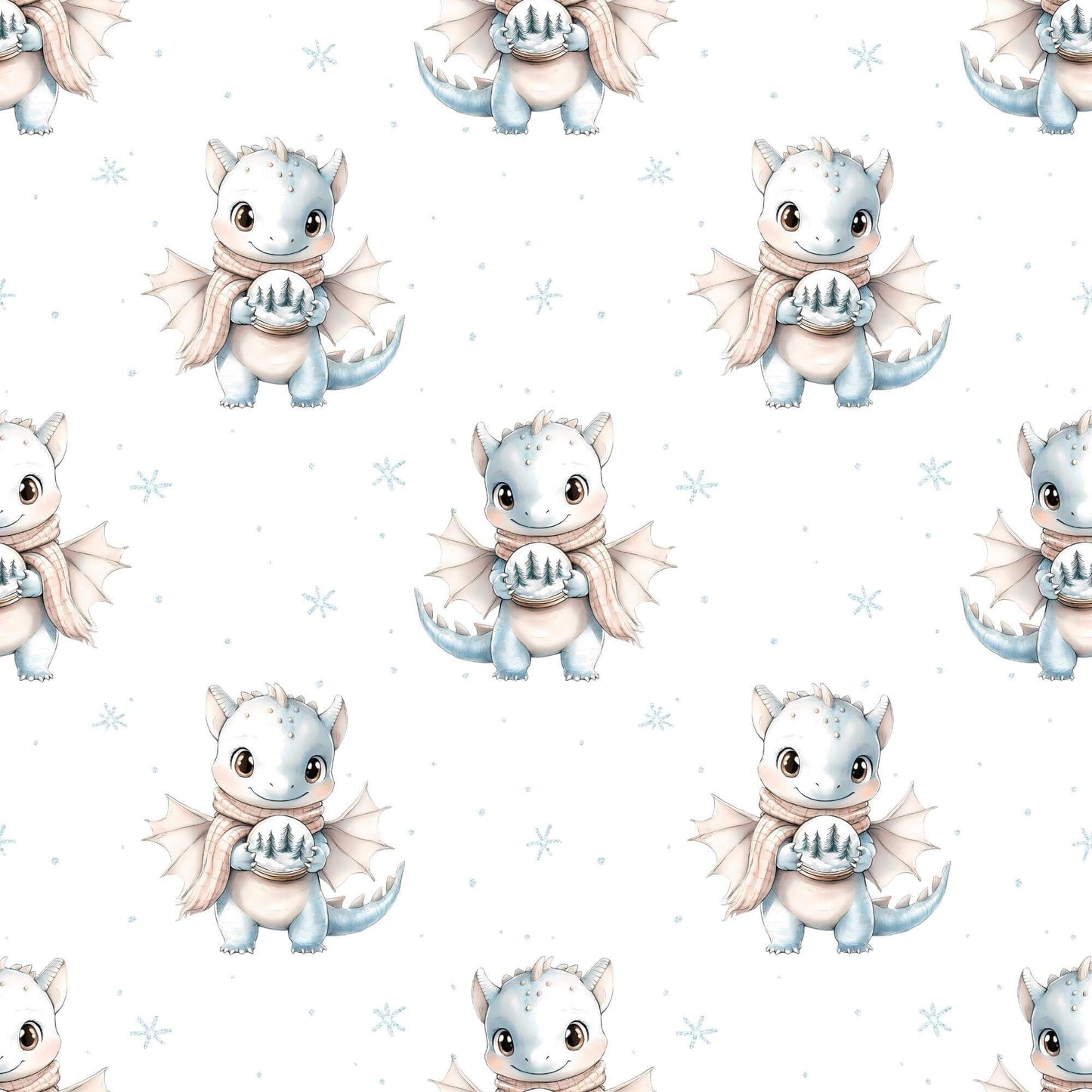 „Baumwollstoff mit Drachen und Schnee – Meterware fuer kreative Nähideen“