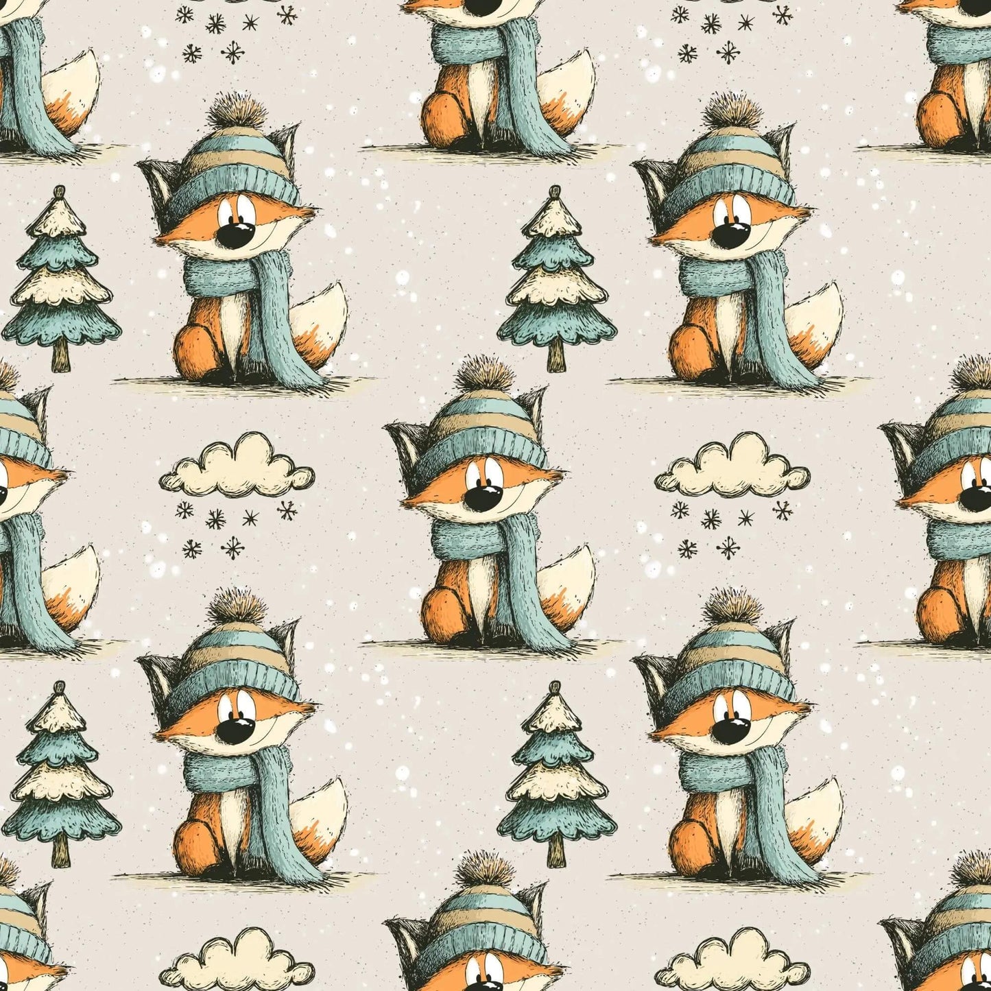 „Baumwollstoff mit Fuchs und Winterwald – Meterware fuer kreative Nähideen“
