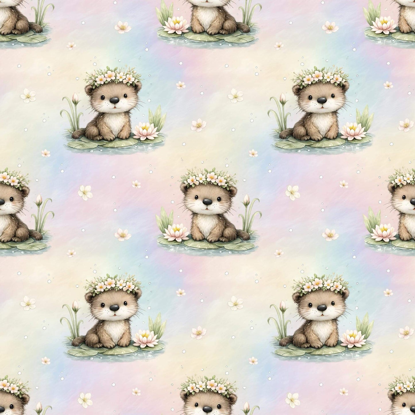 Otter mit Blumenkranz – Süßer Kinderstoff mit Tier‑Motiv | Jersey, French Terry