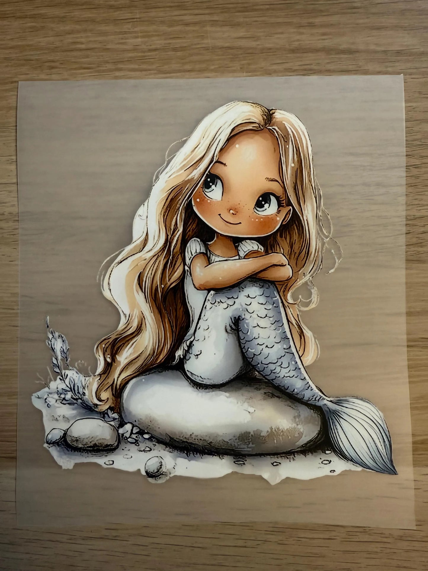 Buegelbild Unterwasser Motiv mit Meerjungfrau und langen Haaren