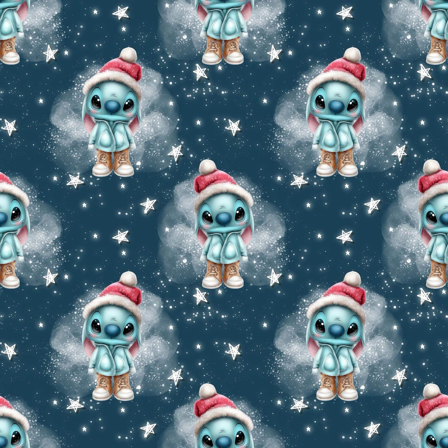 Baumwollstoff mit winterlichem Design auf Sternenhimmel – Meterware für kreative Nähideen