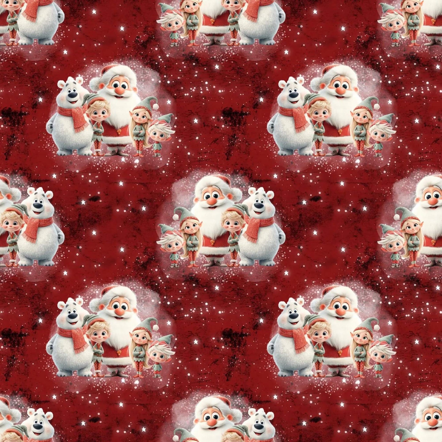 Baumwollstoff mit rotem Hintergrund & Schneeflocken – Weihnachtstruppe Design für Kinder