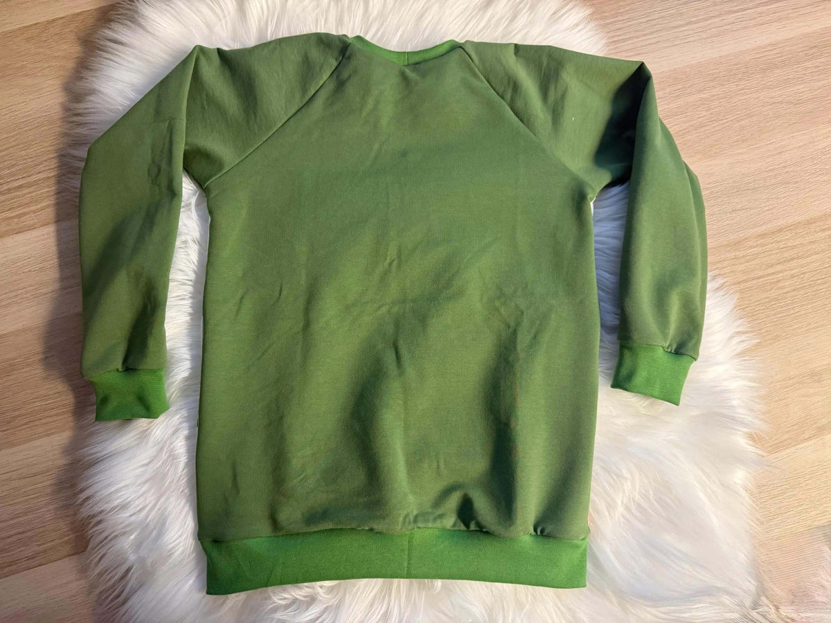 Nahaufnahme Skater Krokodil Stoffdesign Eigenproduktion „Ready to Skate" auf French Terry Pullover Gr. 122