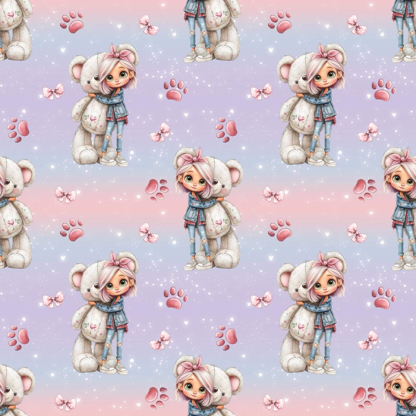 Nahtloses Muster Teddy Mädchen Pastell Stoffdesign