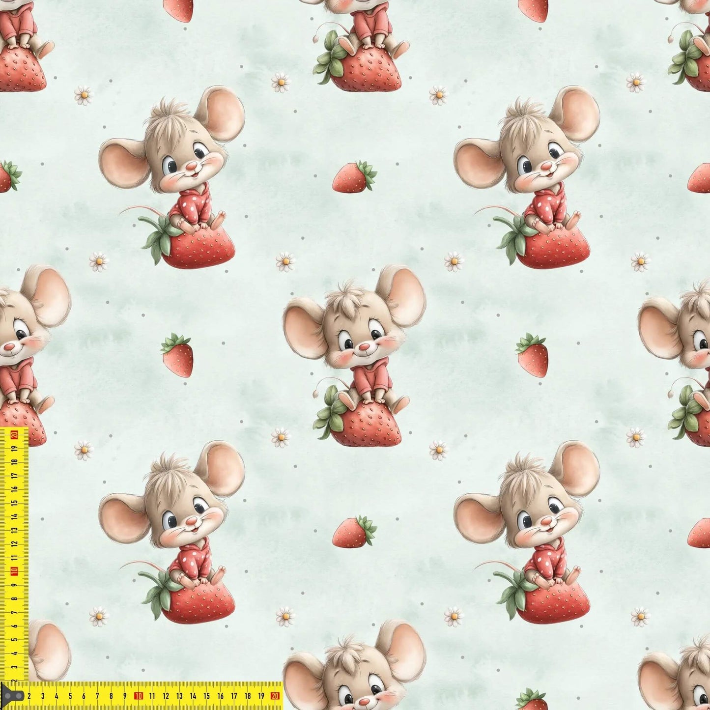 Kinderstoffe Jersey Maus Erdbeere Motiv elastisch OEKO TEX Standard 100