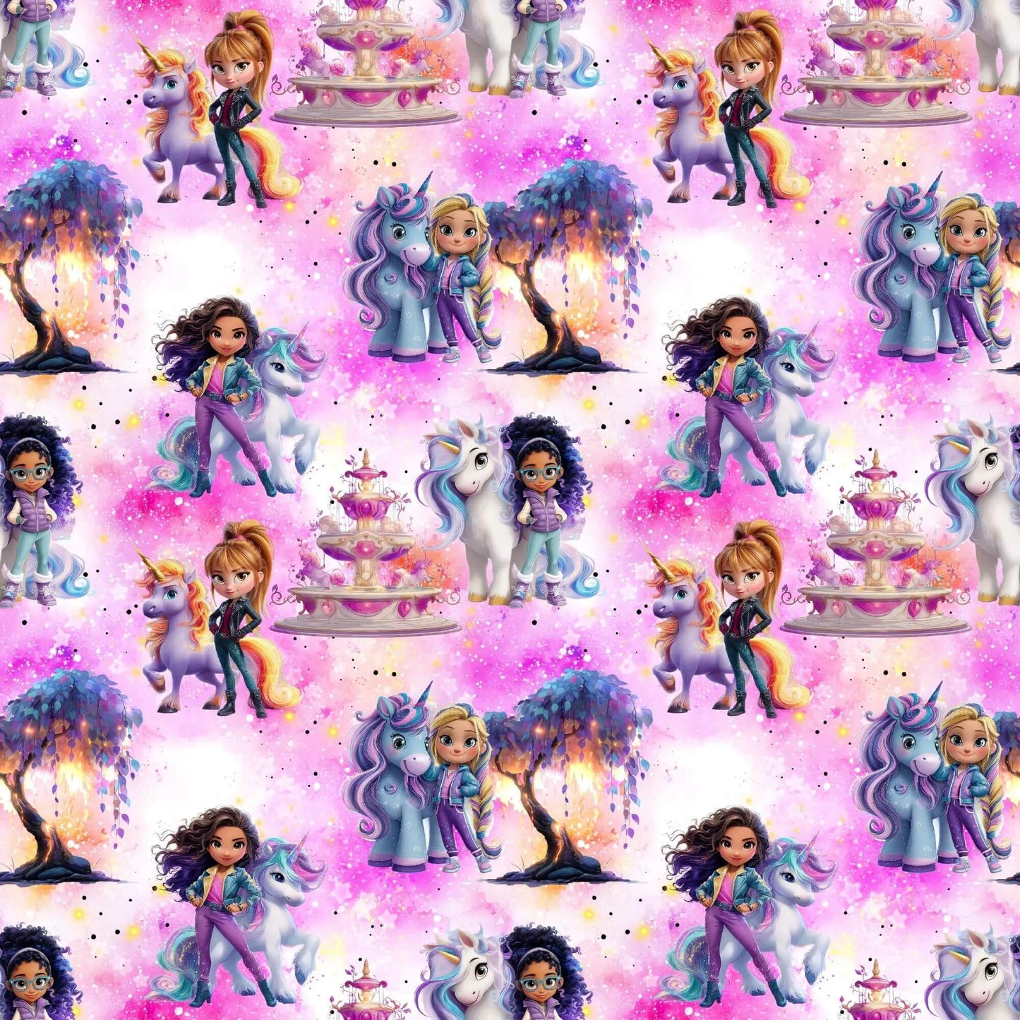 Rainbow Unicorn Girl Badestoff UV50+ – saisonaler Kinderstoff für Sommerprojekte