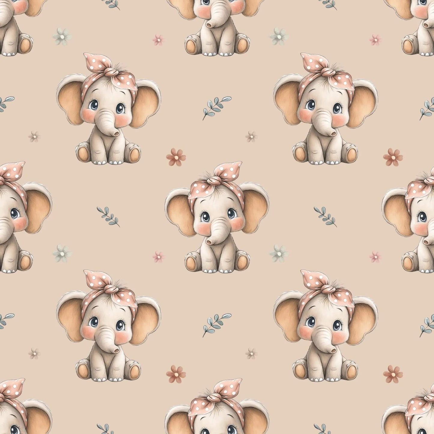Stoff Meterware Elefant mit Maßband Größenansicht