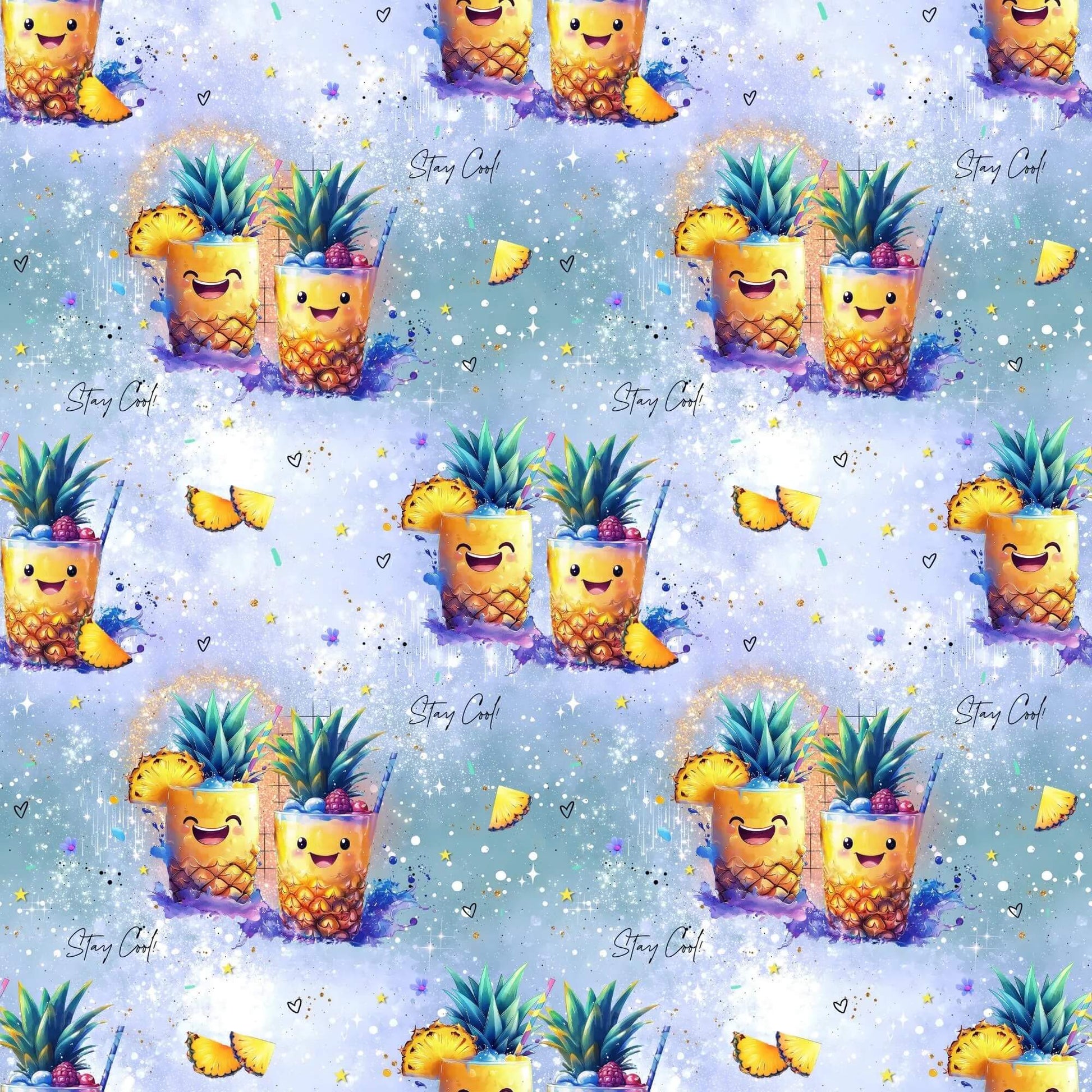 Ananas Stoff mit Maßband Größenvergleich Kinderstoff
