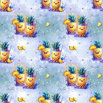 Ananas Stoff mit Maßband Größenvergleich Kinderstoff
