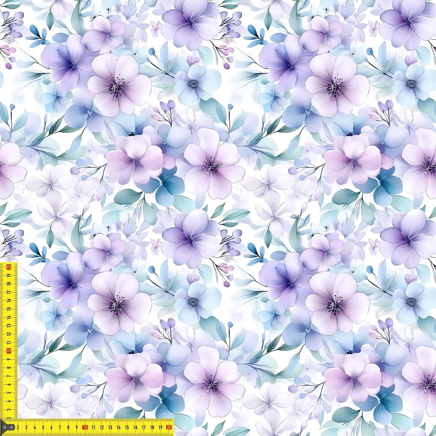 Jersey Stoff Blumenrapport Pastell blau lila Meterware

