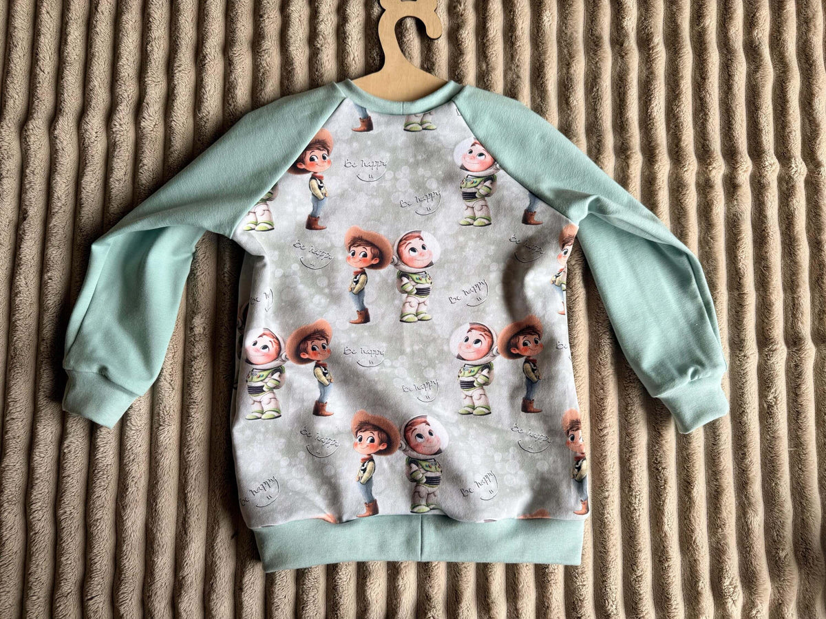 Rückansicht Raglan Pullover Kinder Gr. 98 grün, schlicht ohne Motiv