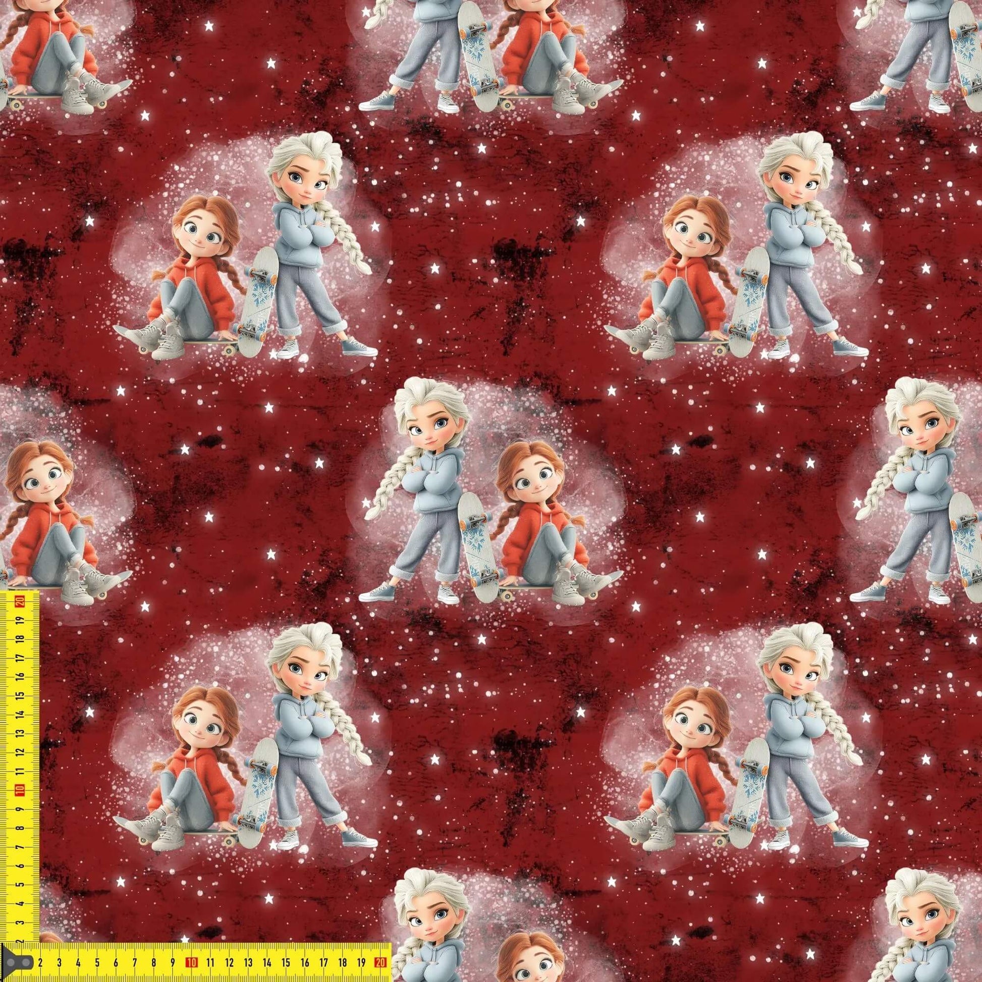 Meterware Jersey Skater Girls auf rotem Hintergrund  