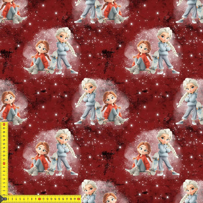 Meterware Jersey Skater Girls auf rotem Hintergrund  