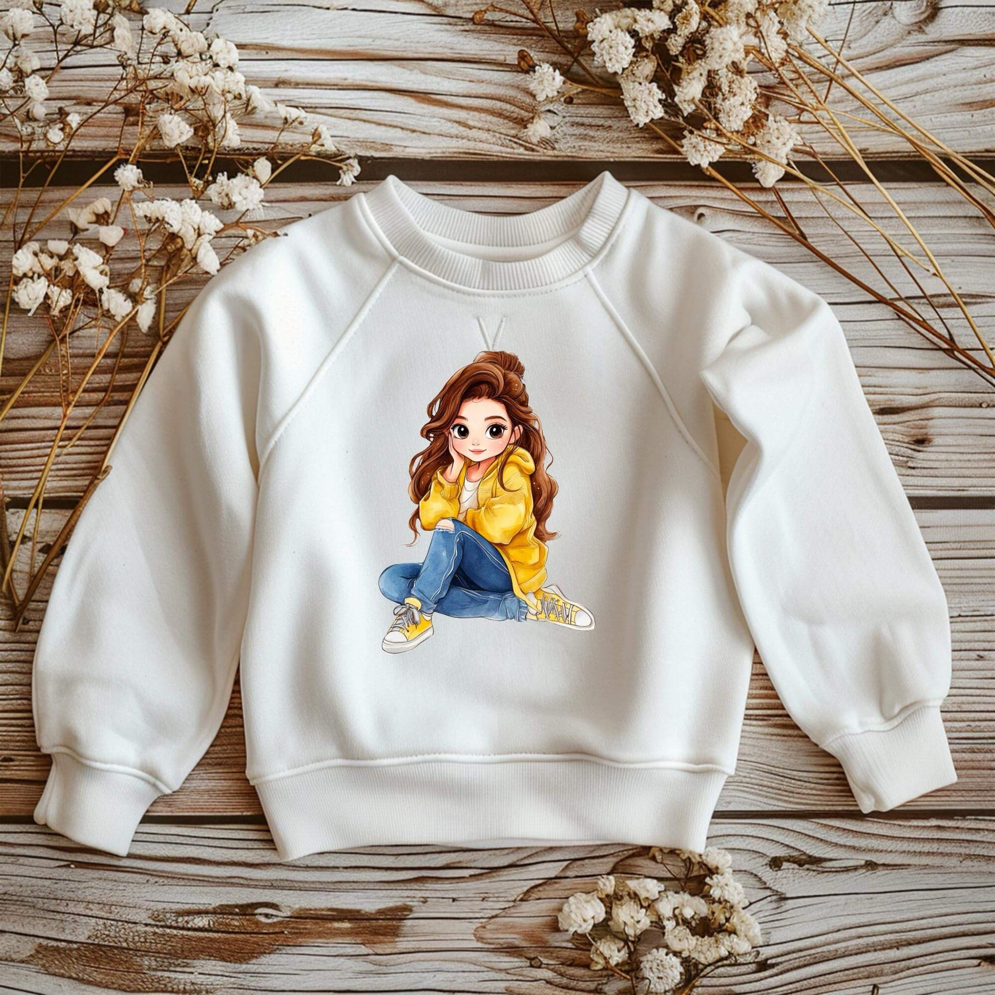 Bügelbild Cooles Mädchen 15x12cm auf DTF Folie mit Hoodie und Sneakers