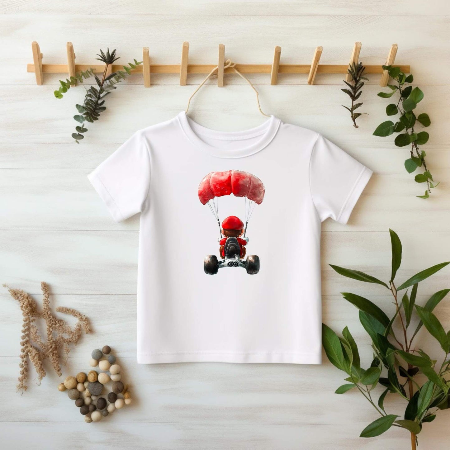 Bügelbild Fallschirmflitzer Rot 18x13cm auf DTF Folie mit Rennmotiv