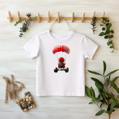 Bügelbild Fallschirmflitzer Rot 18x13cm auf DTF Folie mit Rennmotiv