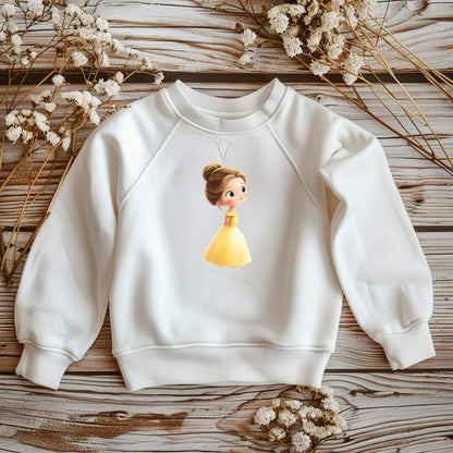 Bügelmotiv Prinzessin mit gelbem Ballkleid und freundlichem Ausdruck