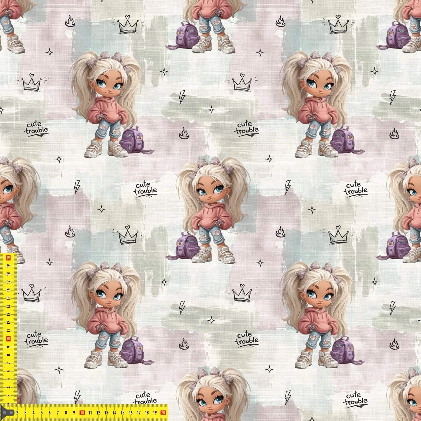 OEKO‑TEX 100 Baumwollstoff mit Mädchen‑Illustrationen