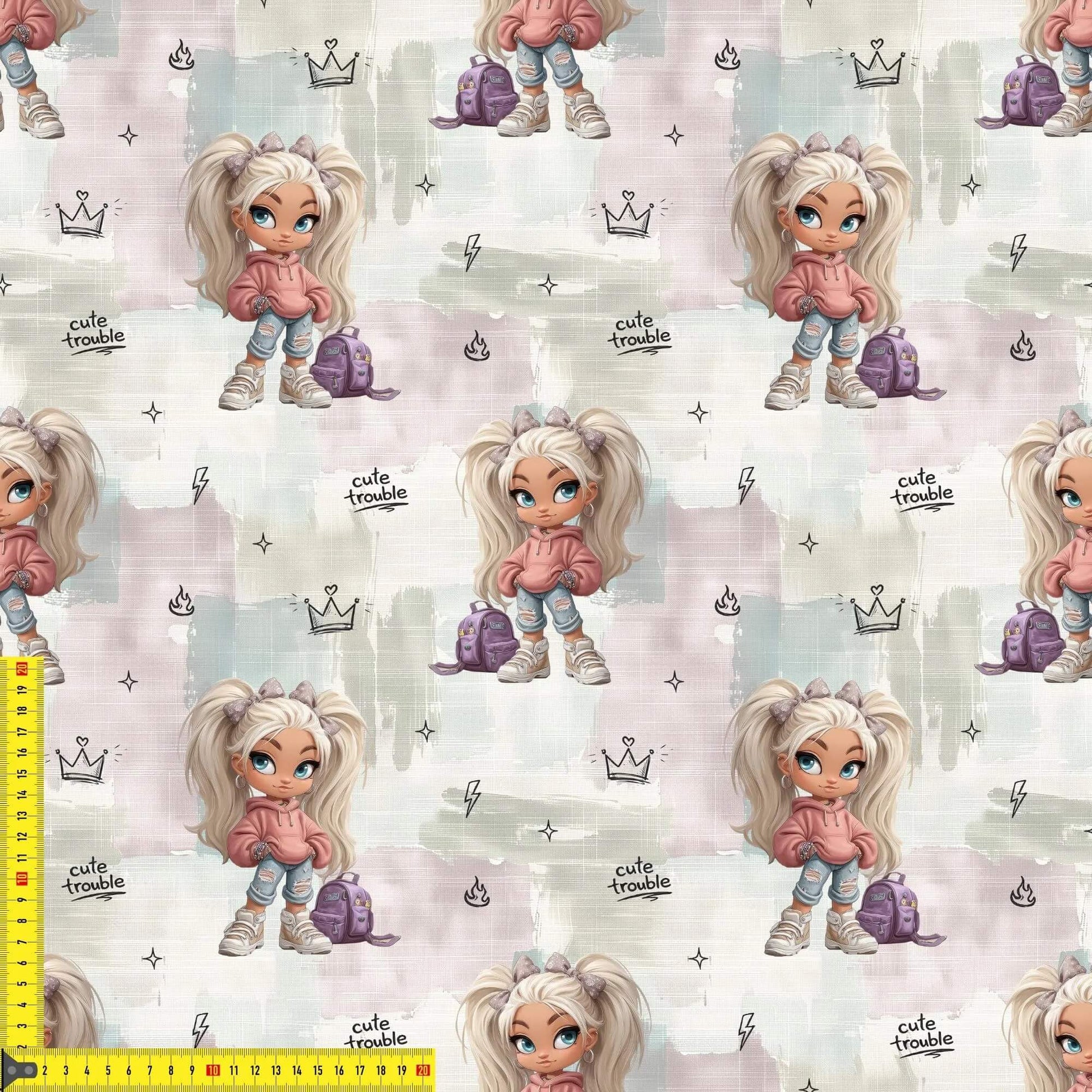 OEKO‑TEX 100 Baumwollstoff mit Mädchen‑Illustrationen