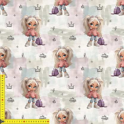 OEKO‑TEX 100 Baumwollstoff mit Mädchen‑Illustrationen