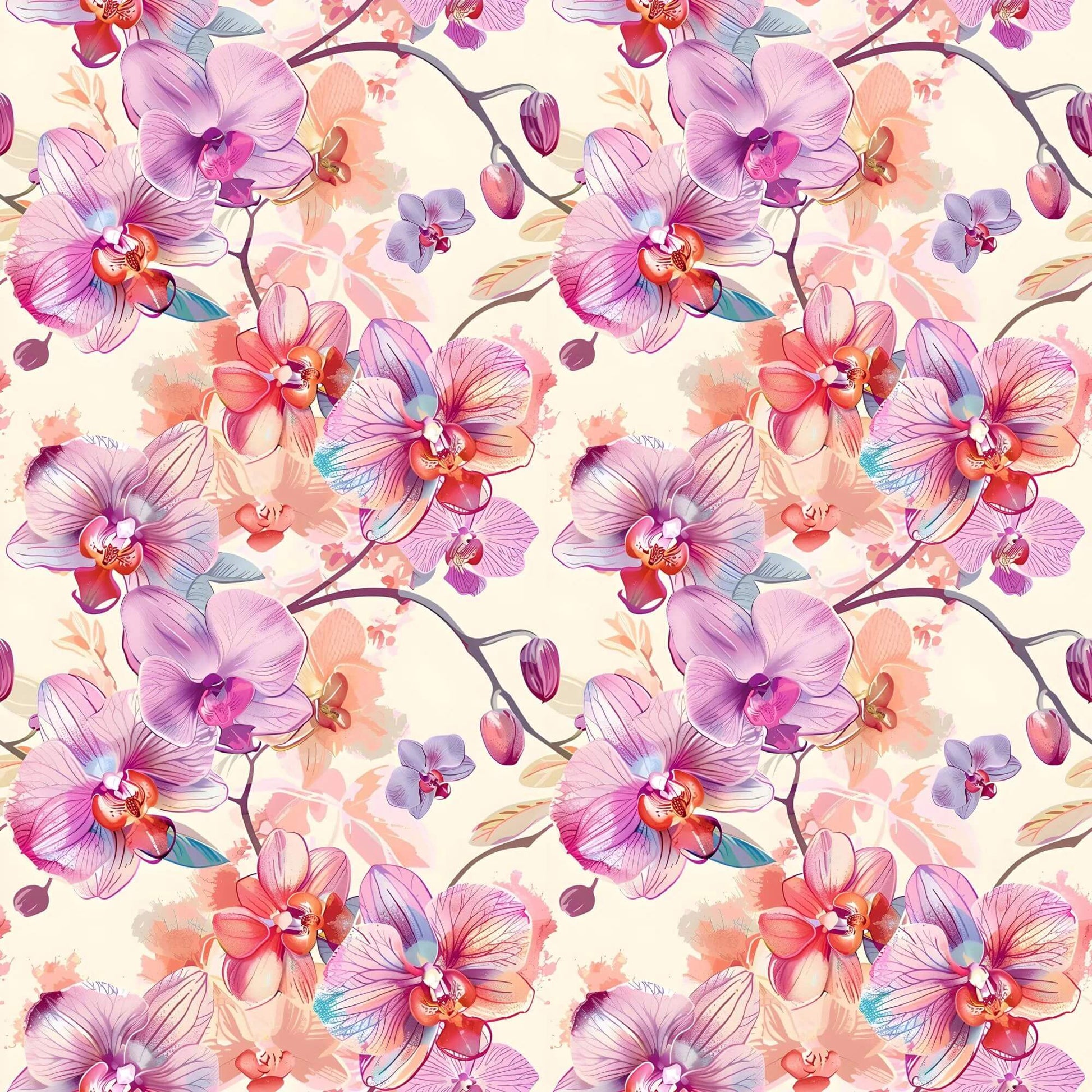 OEKO‑TEX 100 Baumwollstoff mit Orchideen‑Illustrationen
