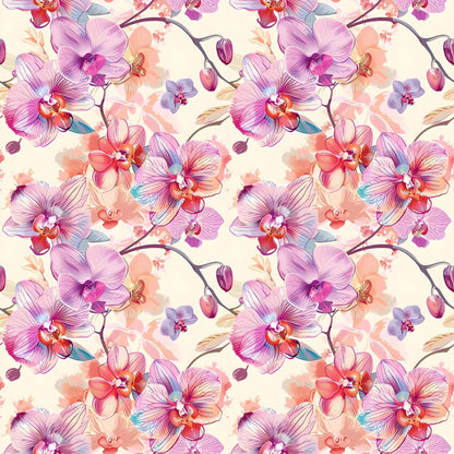 OEKO‑TEX 100 Baumwollstoff mit Orchideen‑Illustrationen