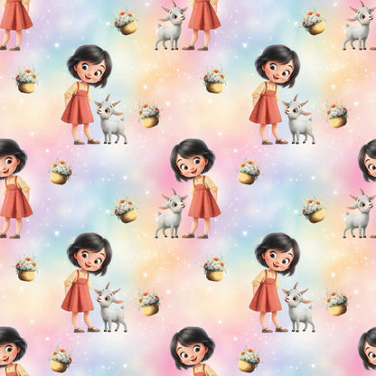 „Baumwollstoff mit Bergmotiv – Meterware für kreative Nähideen“