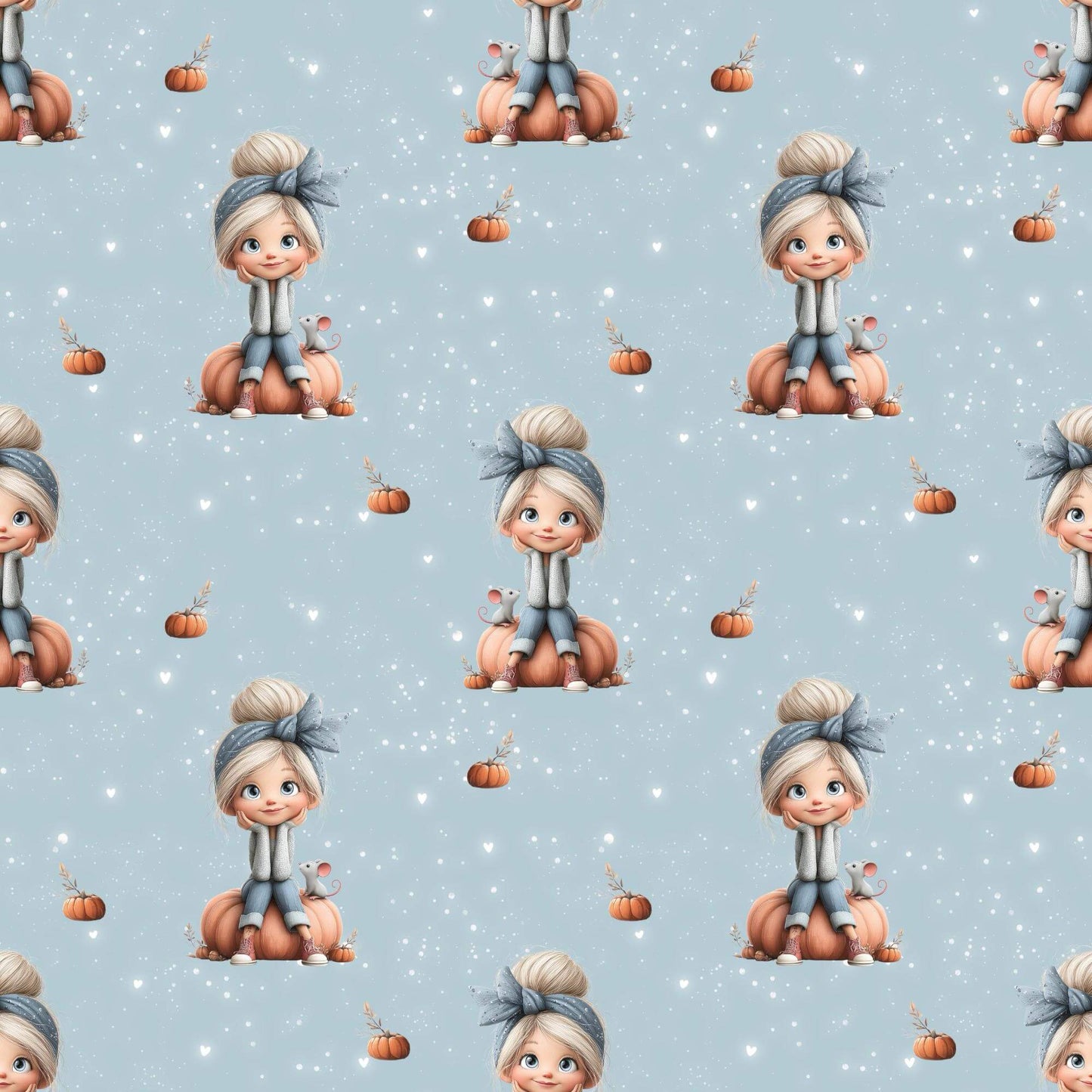 „Baumwollstoff mit Maedchen und Kürbis – Meterware fuer kreative Nähideen“