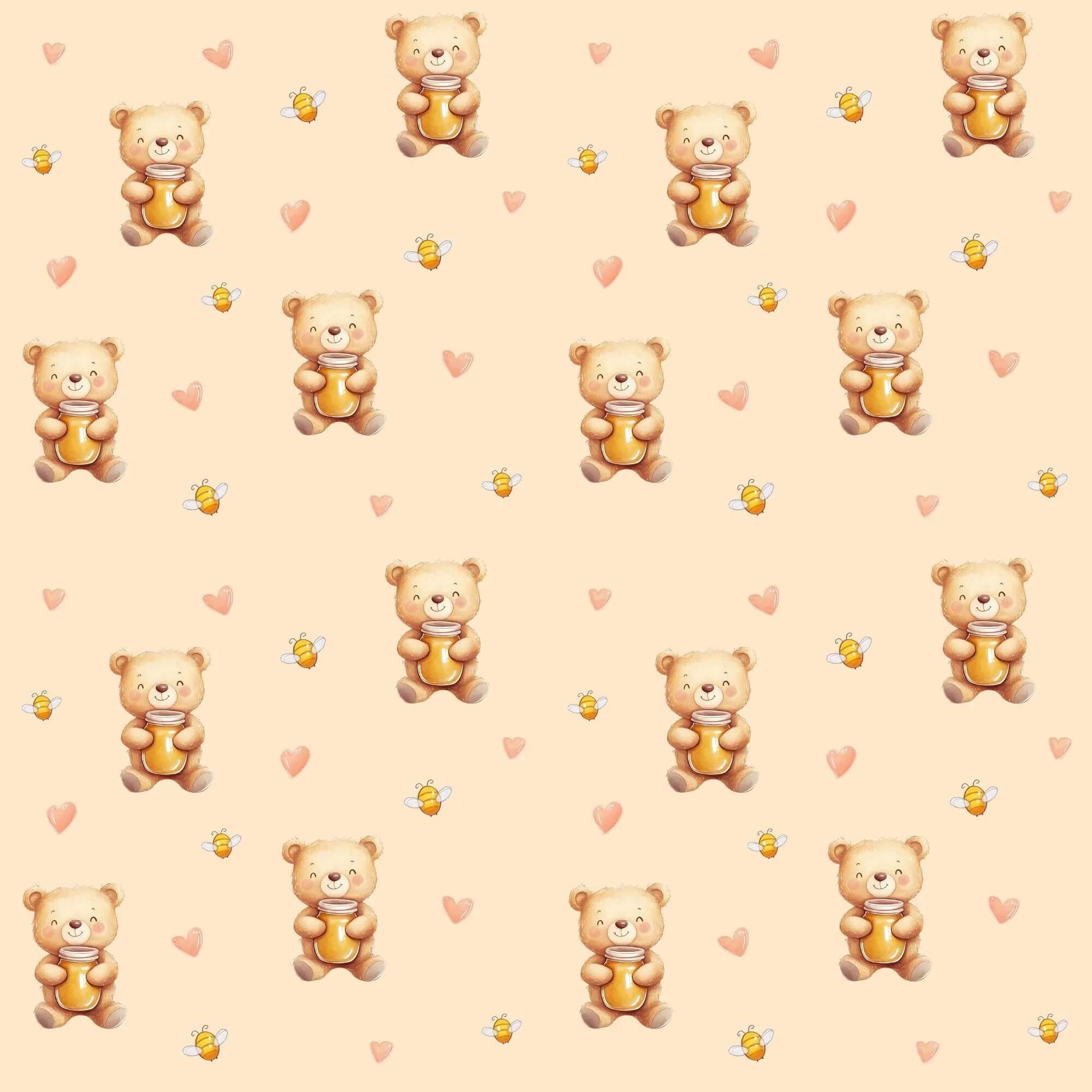 „Baumwollstoff mit Kuschelbär – Meterware für kreative Nähideen“