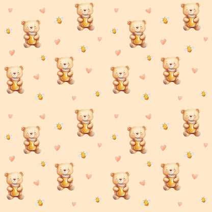 „Baumwollstoff mit Kuschelbär – Meterware für kreative Nähideen“