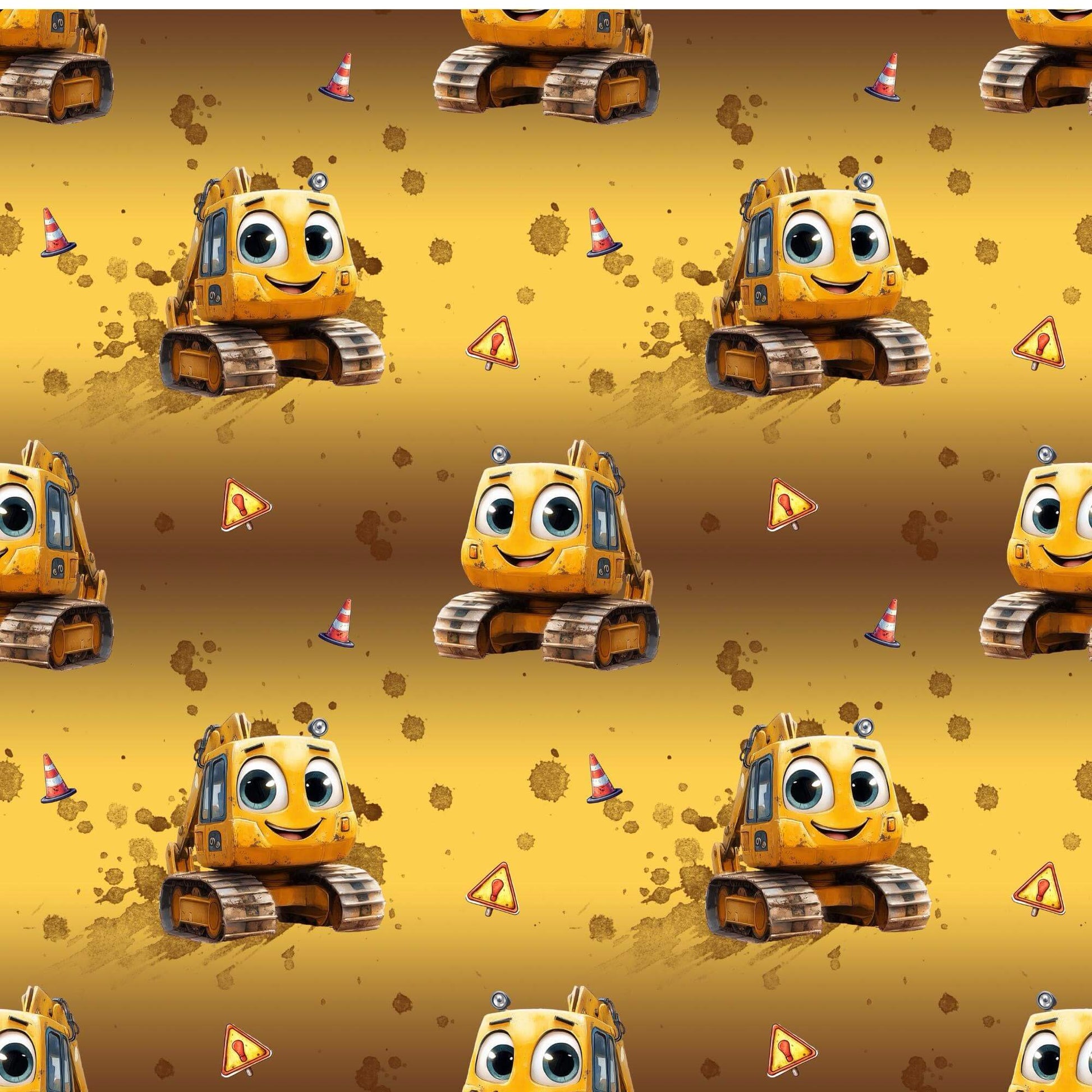 „Baumwollstoff mit Baustellenmotiv – Meterware für kreative Nähideen“