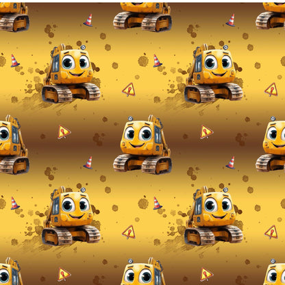 „Baumwollstoff mit Baustellenmotiv – Meterware für kreative Nähideen“