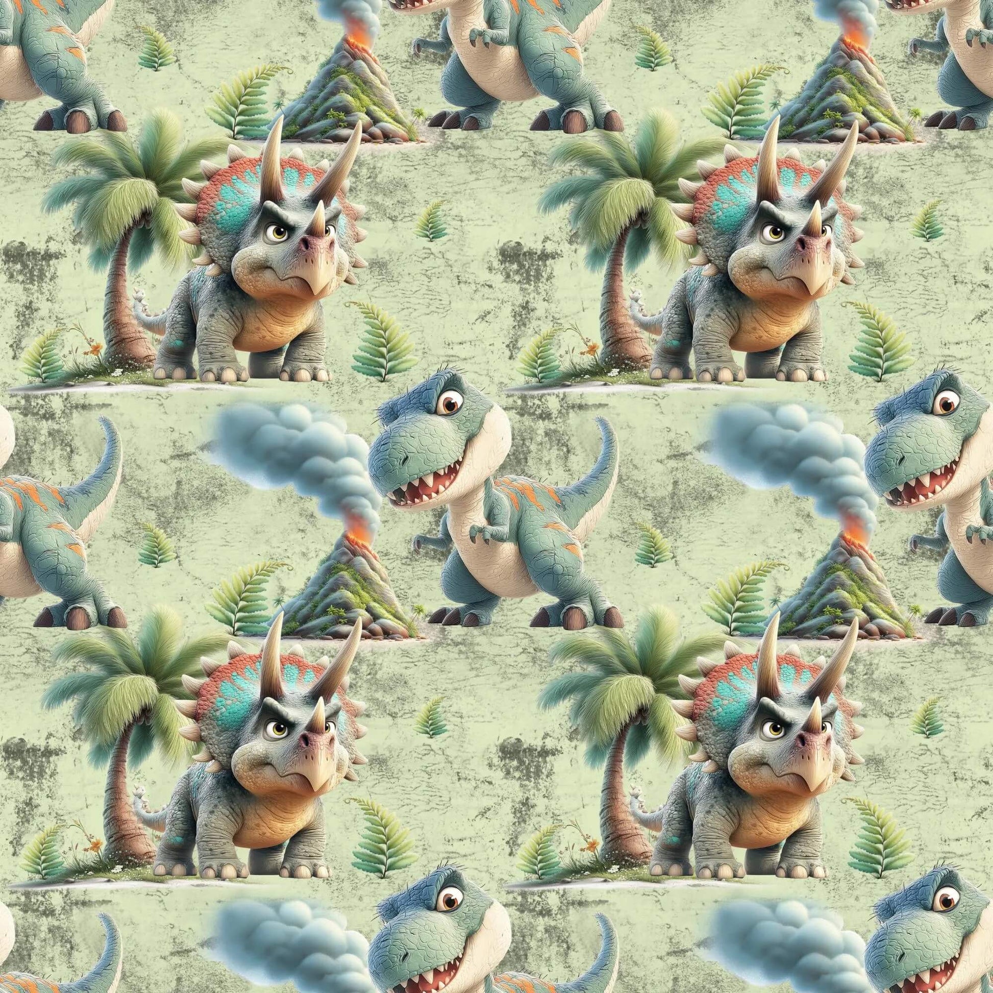 „Baumwollstoff mit Dino Figuren – Meterware fuer kreative Nähideen“