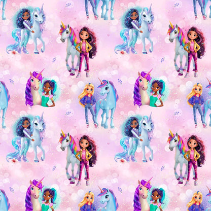 „Baumwollstoff mit Maedchen und Einhorn – Meterware fuer kreative Nähideen“