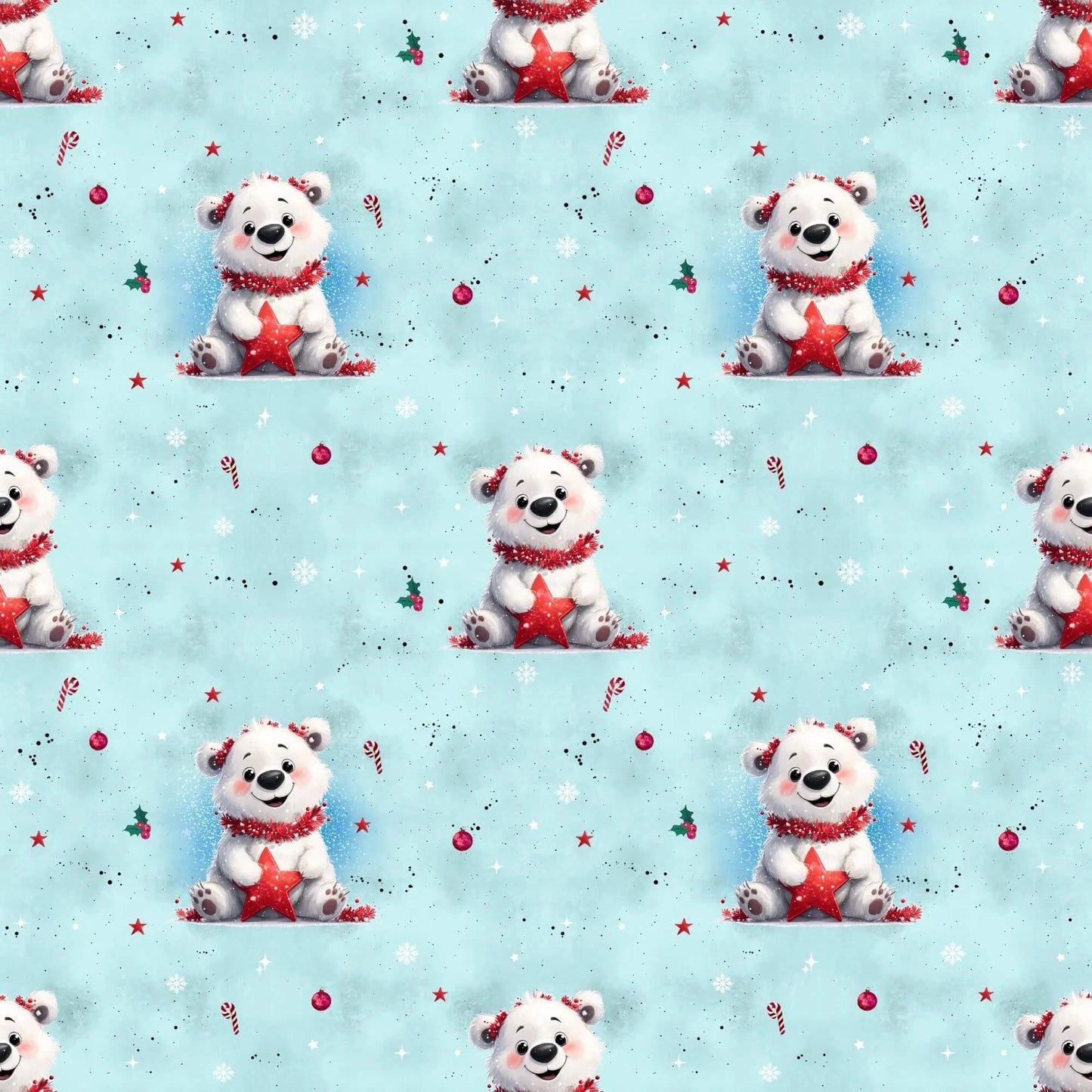 „Baumwollstoff mit Eisbaer und Zuckerstangen – Meterware fuer kreative Nähideen“