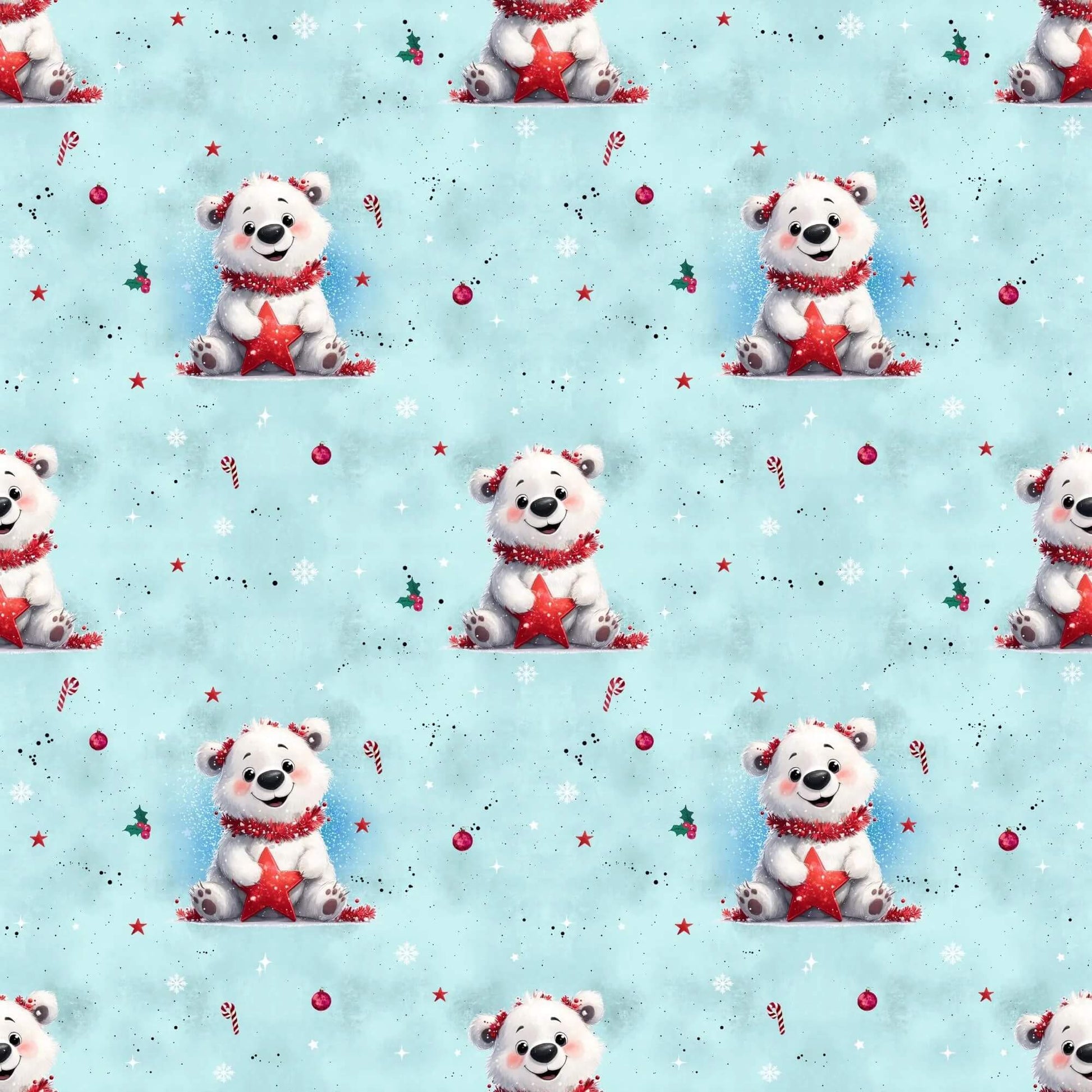 „Baumwollstoff mit Eisbaer und Zuckerstangen – Meterware fuer kreative Nähideen“